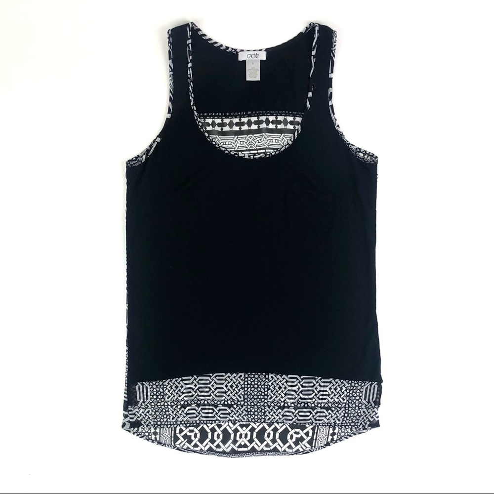 Cache Sheer Print Panel Back Tank Top